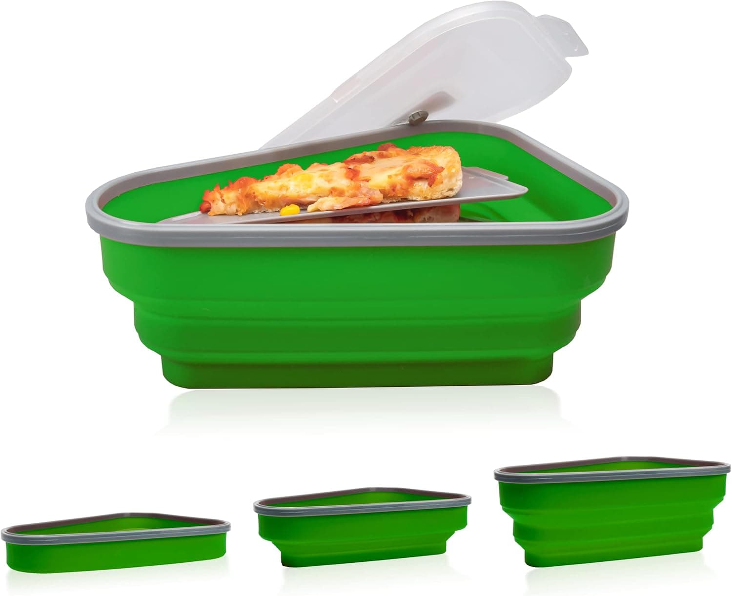 Panthalassic Reusable Silicone Pizza Storage Container, Adjustable Pizza Box, Microwaveable & Portable Pizza Slice Container, leak-proof, BPA free (Green)