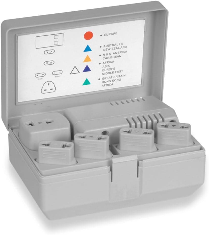 PyleMeters International Travel Voltage Converter Transformer - UK/AU/EU/US Voltage Converter 220 to 110 Step Down Power Converters w/ 6 Worldwide Plug Adapters - Laptop Camera Cell Phone PVKT130.5