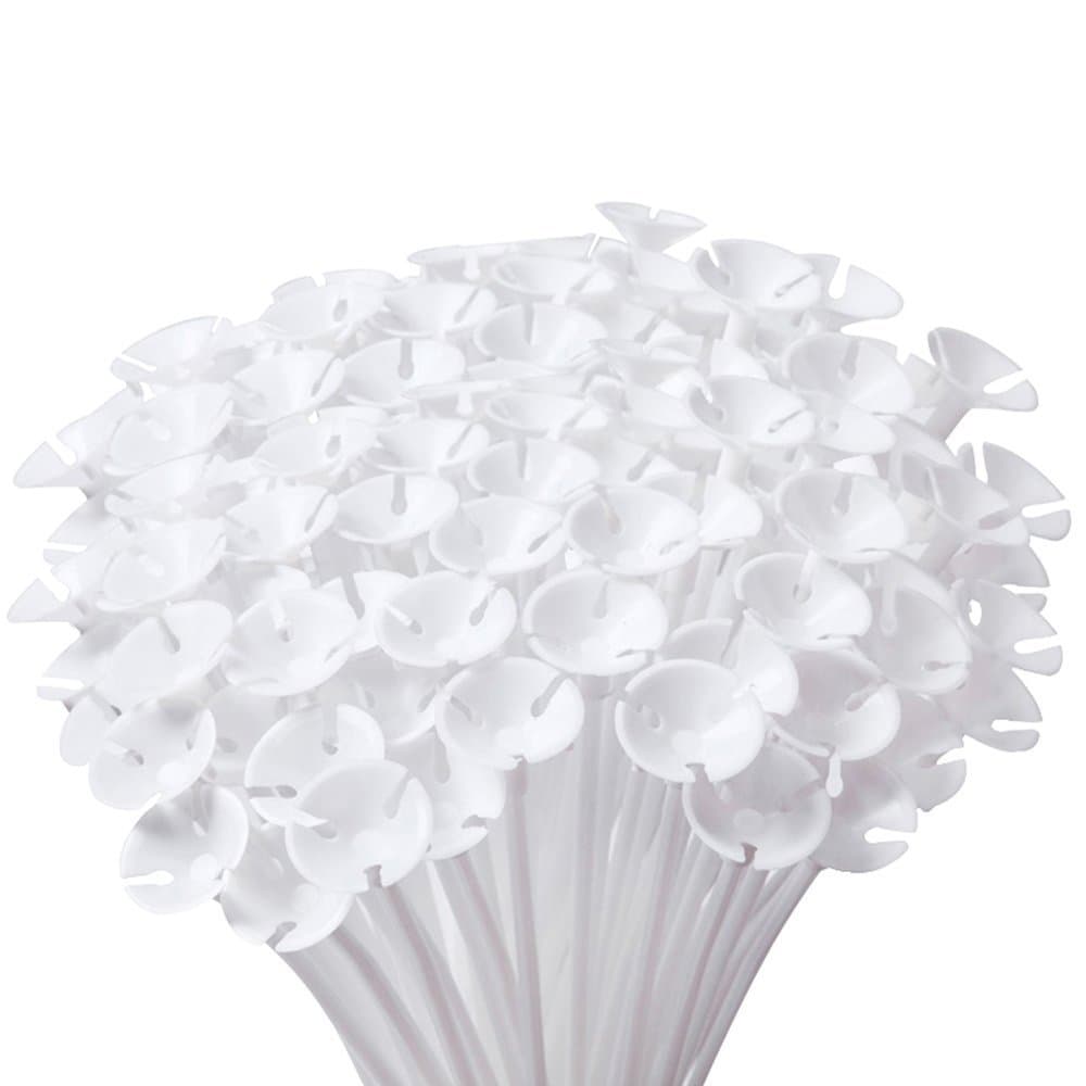 1Pack(100pcs) White Plastic Balloon Safety Holder Sticks Holders with Cups for Wedding, Party, Holidays, Anniversary Decor (white)