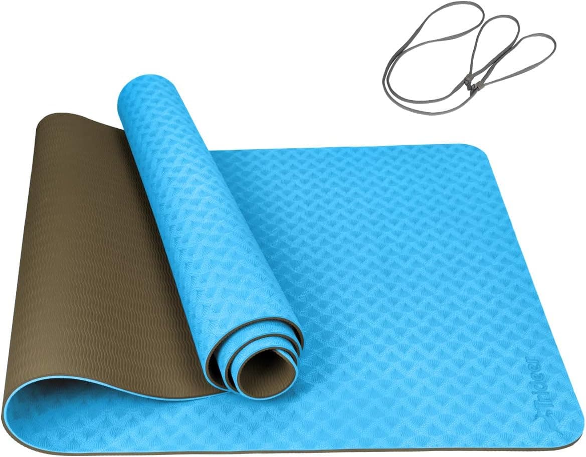 Trideer TPE Exercise Yoga Mat Eco Friendly Non Slip Yoga Mat (Turkis & Coffe)