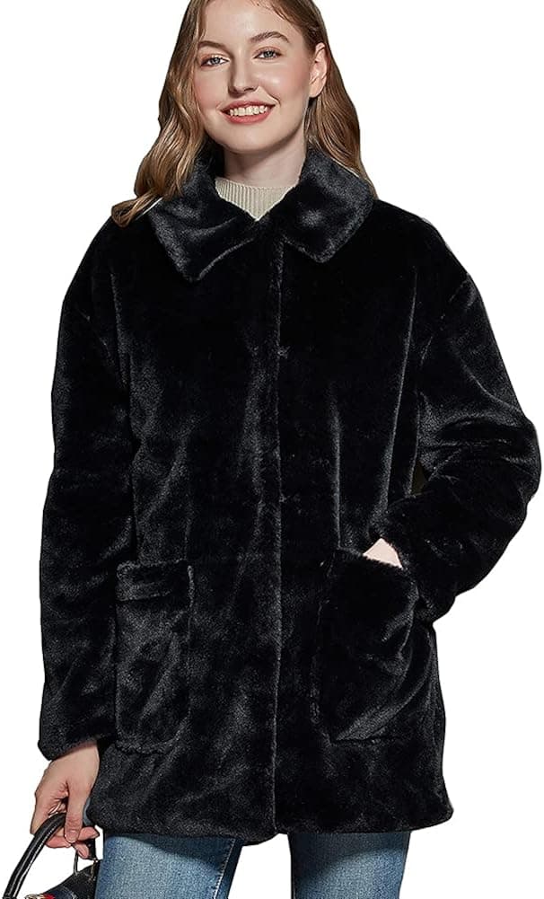 MGWDT Women's Faux Fur Jacket Long Sleeve Winter Warm Fashion Overcoat Outwear with Pockets