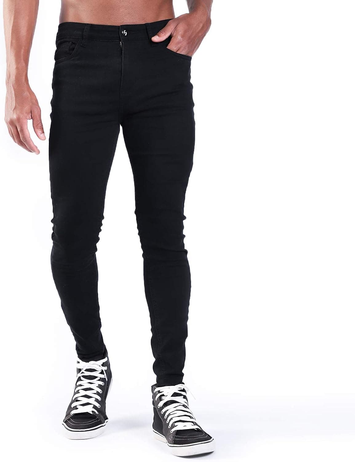 Mens Skinny Stretch Jeans Expandable Waist Premium Jean for Men Bikers Tapered Leg Denim Pants for 4 Seasons