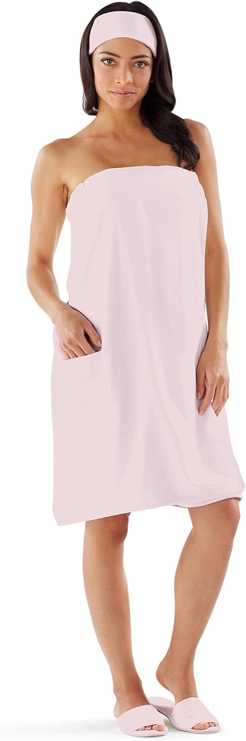 Women's Spa Wrap by Boca Terry - Microfiber Shower Robe, Bath Towel Wrap with Snaps - M/L, 2X Plus Size