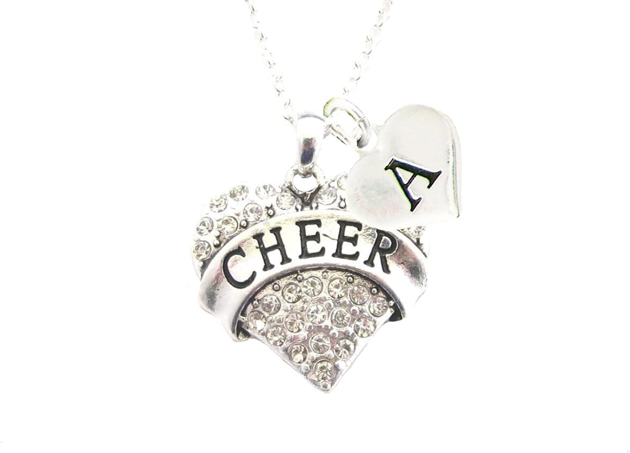 Custom Crystal Cheer Cheerleading Silver Chain Necklace Choose Initial Charm