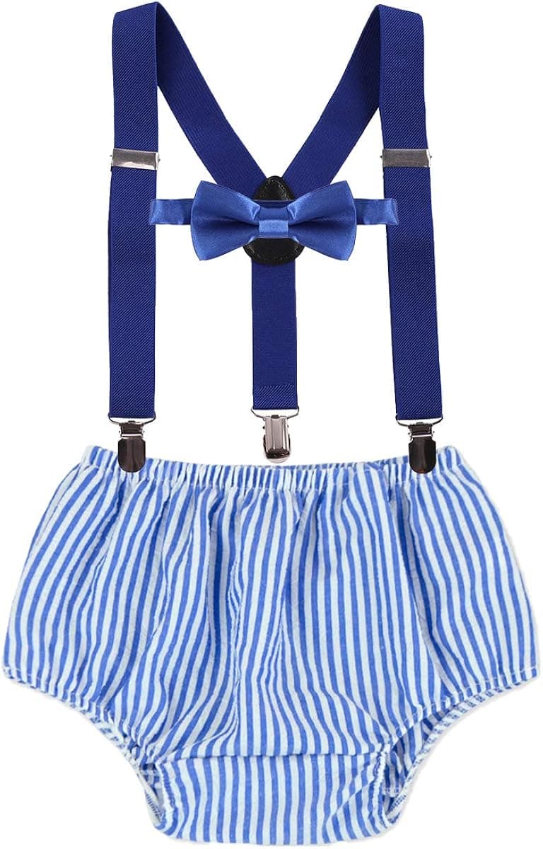MYRISAM Baby Boys 1st 2nd Birthday Cake Smash Photo Props Party Outfits Printed Bloomers Diaper Cover Suspenders Bow Tie