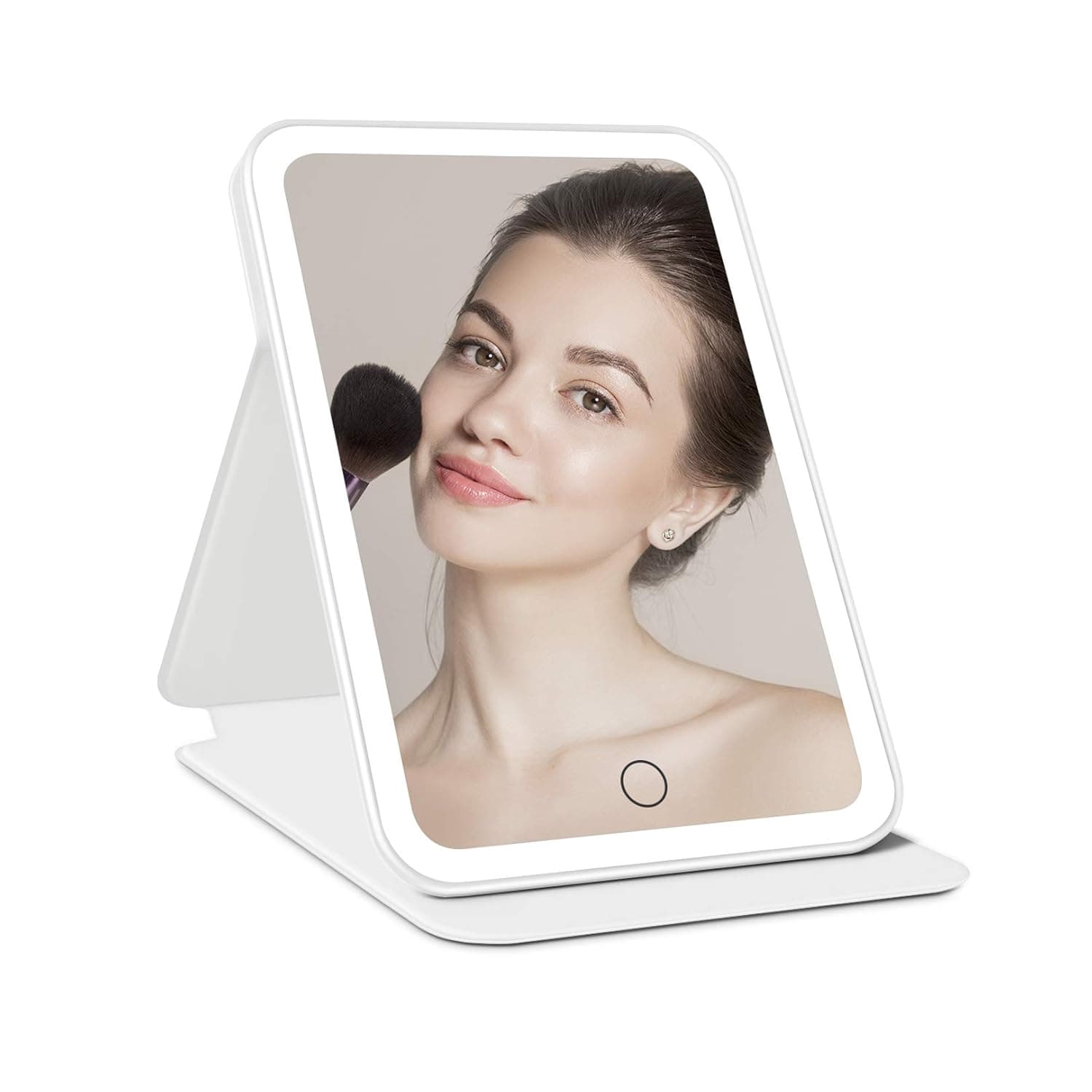 COSMIRROR Rechargeable Lighted Makeup Vanity Mirror with 3 Color Lighting, Light Up Makeup Mirror with Adjustable Stand, Touch Sensor Dimming, Portable Tabletop Cosmetic Beauty Mirror (White)