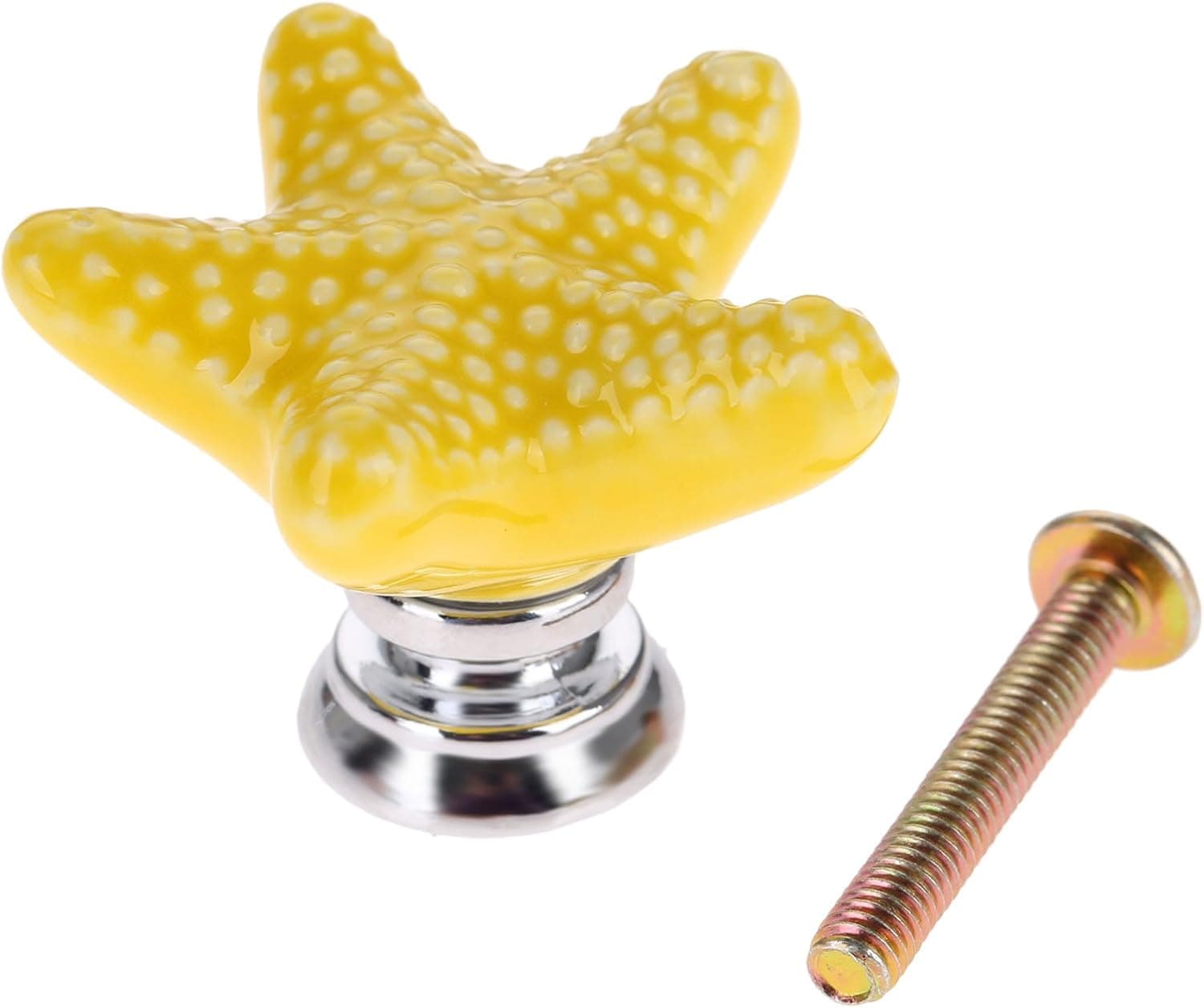 Ceramic Starfish Knobs Drawer Handles Pulls for Nursery Room Drawer Wardrobe Cupboard Dresser Cabinet Closet Kitchen Furniture, Beach/Ocean Theme Knobs, 1-Pack, Yellow