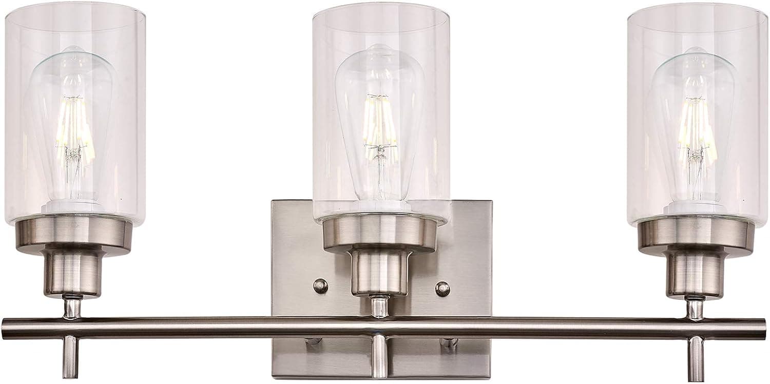 LIGOTFIRE 3-Light Vanity Light Fixture, Brushed Nickel Wall Sconce Lighting with Glass Shades Bathroom Vanity Lamp Wall Mounted for Dining Room Bedroom