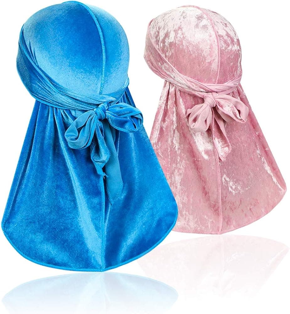 2 Pcs Wave Durags (Velvet Durag and Crushed Velvet Durag) – Premium Soft Headwraps with Extra Long Tail Perfect for 360 Waves