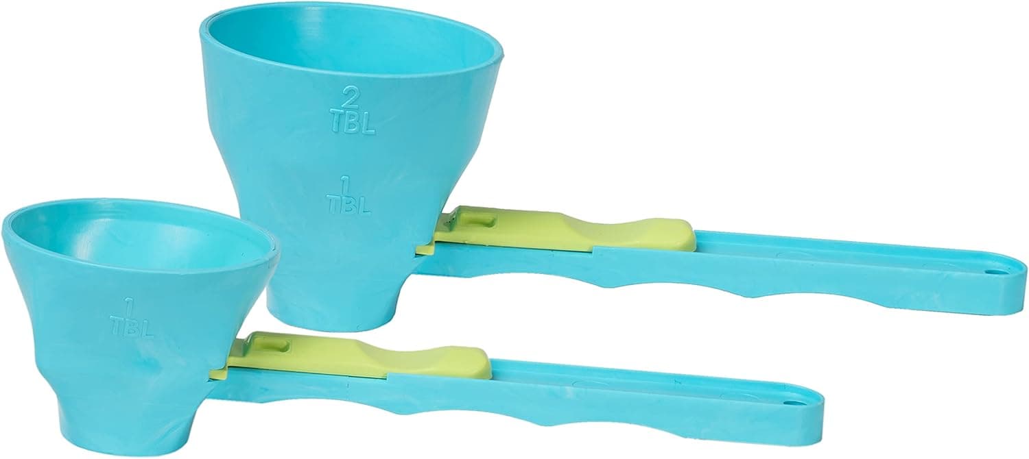 Slide Scoop the original measuring scoop + funnel No spill preparation of protein powder, workout & sports drinks, baby formula & kcup refill Mess & Spill free - (Set of 1 & 2 Tablespoon)