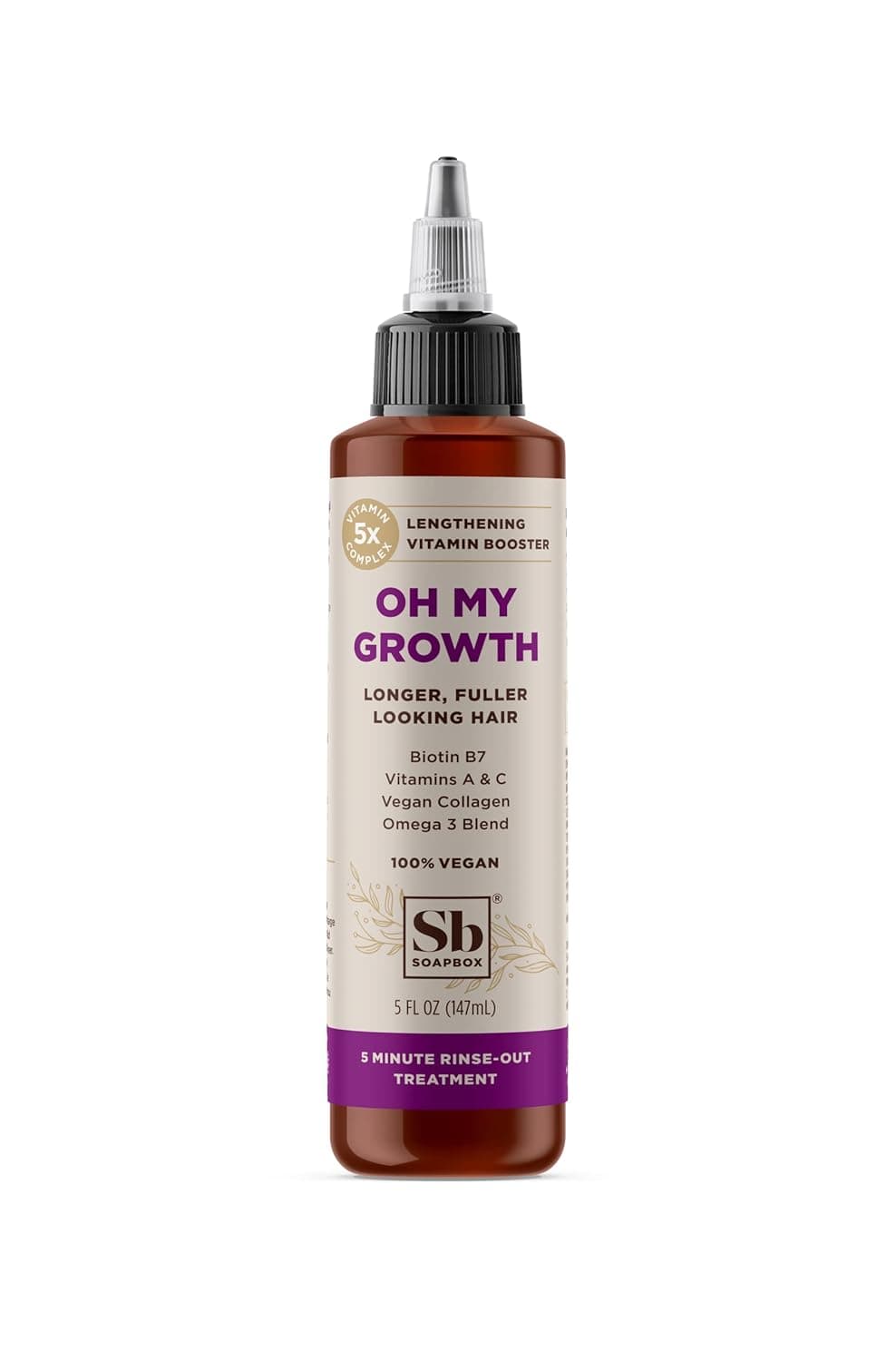 Soapbox Hair Growth Treatment, Hair Growth & Lengthening Treatment for All Hair Types with Biotin, Collagen & Vitamins A & C - 5oz, Vegan, Paraben & Cruelty Free Hair Regrowth for Men & Women