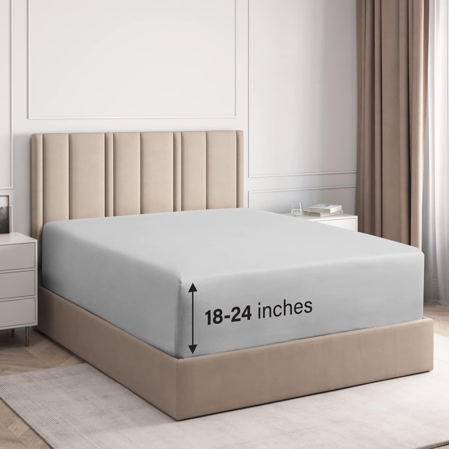 Extra Deep Pocket Fitted Sheet - Single Fitted Sheet Only - Extra Deep Pockets King Size Sheets - Fits 18 In to 24 In Mattress - Extra Deep King Fitted Sheet - Deep Pockets that Actually Fits Mattress