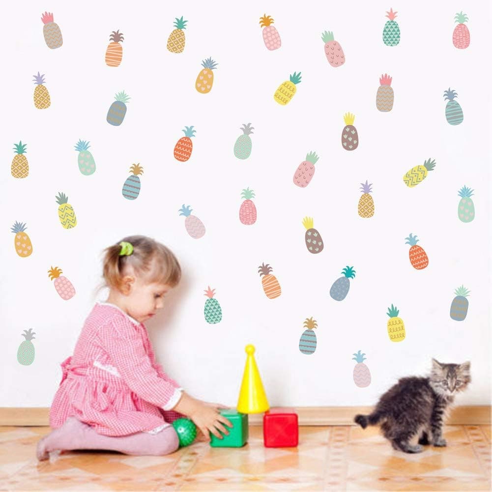 Colorful Pineapple Wall Decal Multicolor Fruit Sticker for Kids Bedroom Decoration,Nursery Window DIY Wall Art (38 pcs)