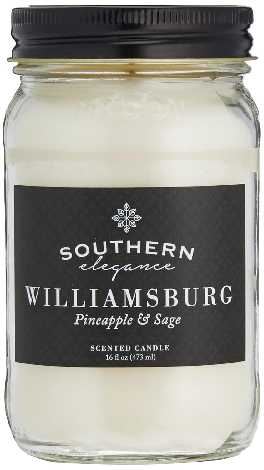 Southern Elegance| Williamsburg: Pineapple Sage Scented Candle| 16 oz Mason Jar| Handcrafted in the USA | Highly Scented | Vegan Soy Blend |Slow Burning & Long Lasting