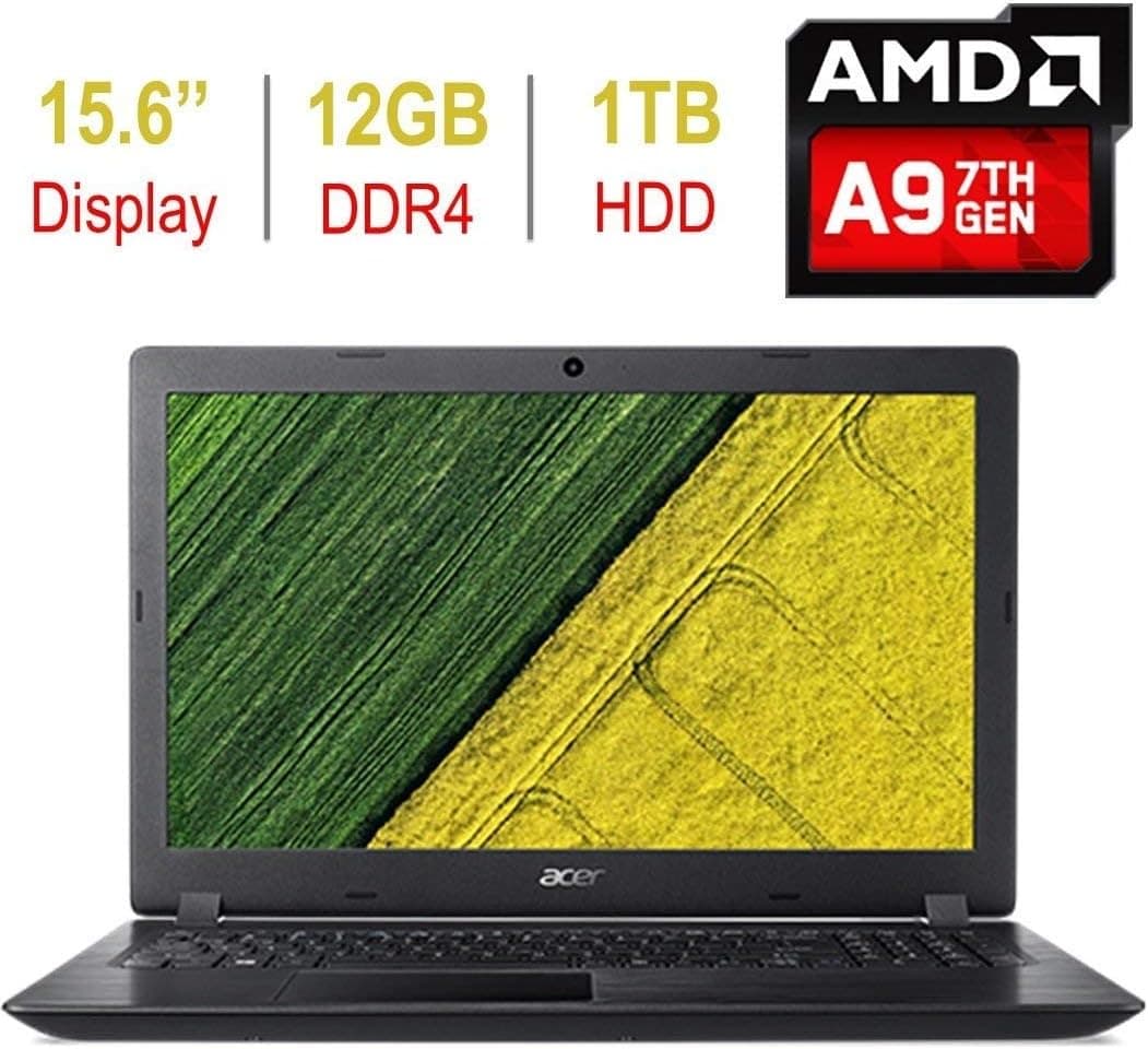 Acer Aspire 15.6-inch HD PC (7th Gen AMD A9-9420, 12GB DDR4 2133MHz RAM, 1TB HDD, WiFi, Webcam, HDMI, Bluetooth, Radeon R5 Graphics, USB Windows 10) (Renewed)