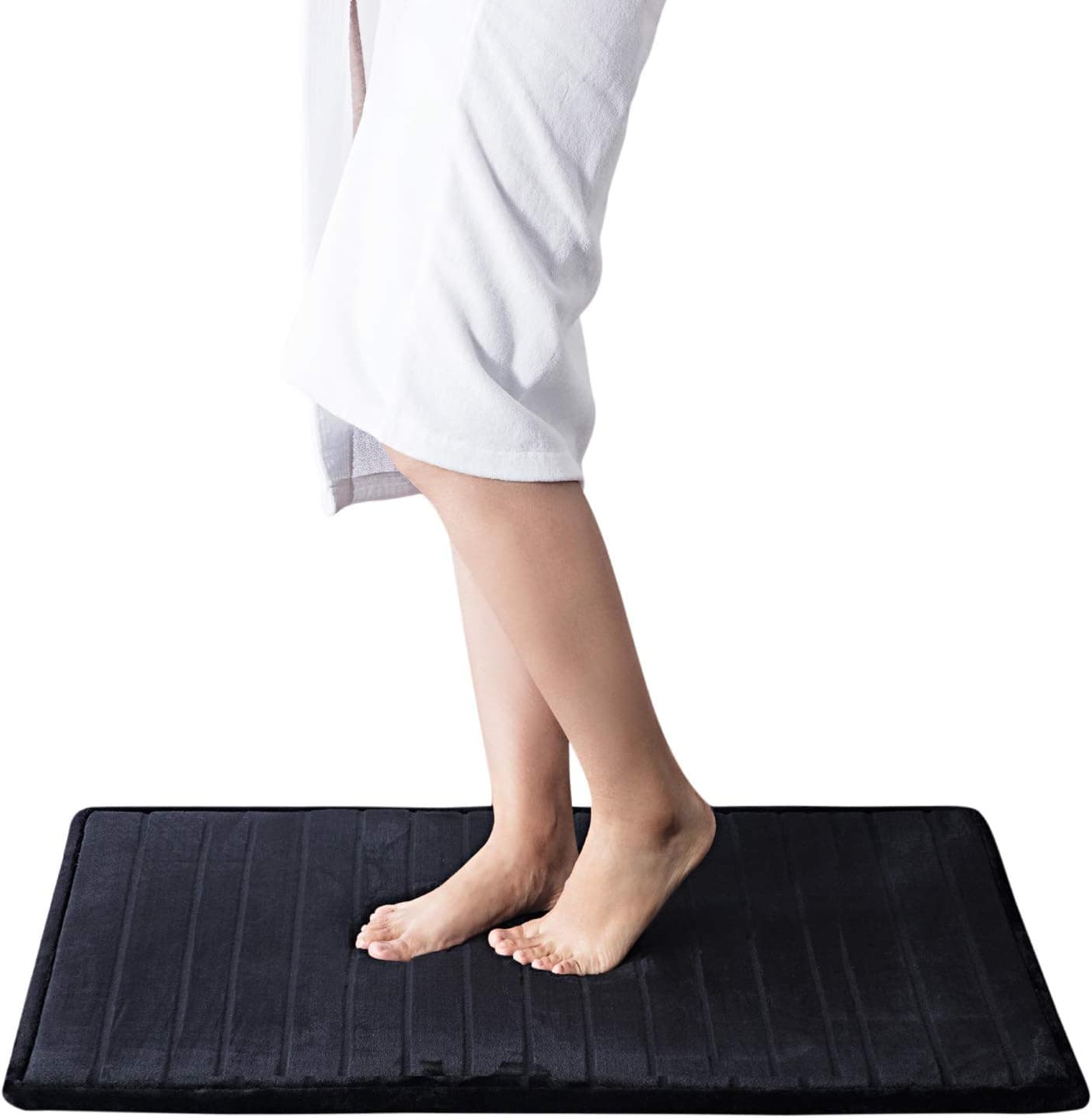 Bedsure Memory Foam Bath Mat Non Slip Bathroom Rugs Absorbent Black Bath Mats for Bathroom 20x30 Inches Stripe Machine Washable Bath Rugs