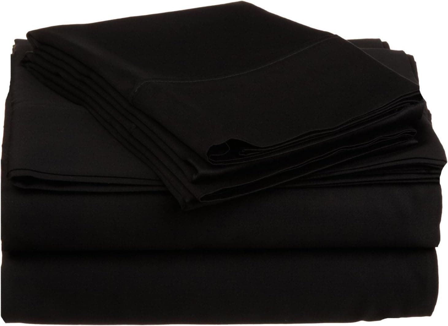 KM Linen Fitted Deep Pocket 22" Inches & Sizes (Twin) 100% Egyptian Cotton Sheet Set Four (4PCs) 400 Thread Count Solid Patterned : Black