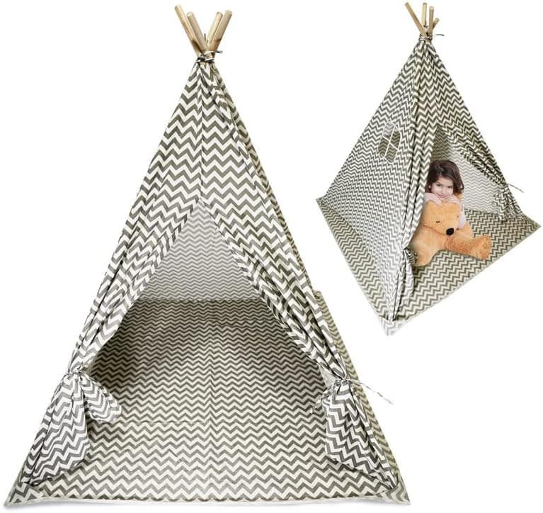 Kids Teepee, Indoor/Outdoor Canvas Children's Play Tent for Boys and Girls