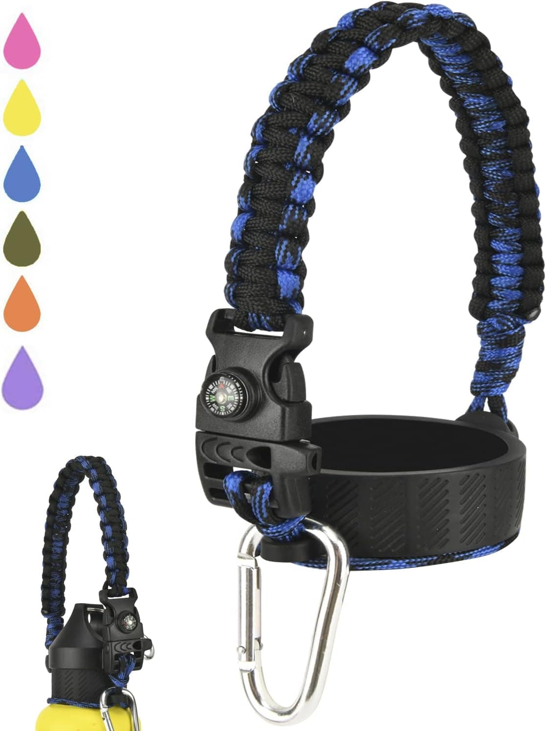 Miracredo Paracord Handle for Hydro Flask Water Bottles 2.0 Wide & Standard Mouth, Strap Holder with Safety Rubber Ring & Carabiner, Easy to Carry and Durable Reusable Accessories, Fits 12-64 oz