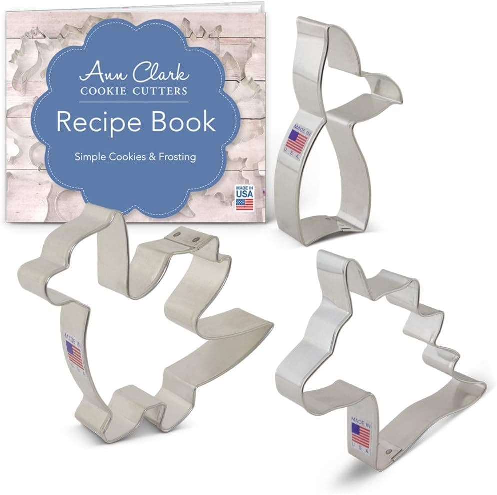Ann Clark Cookie Cutters 3-Piece Mythical Creatures Cookie Cutter Set with Recipe Booklet, Dragon, Unicorn Head and Mermaid Tail