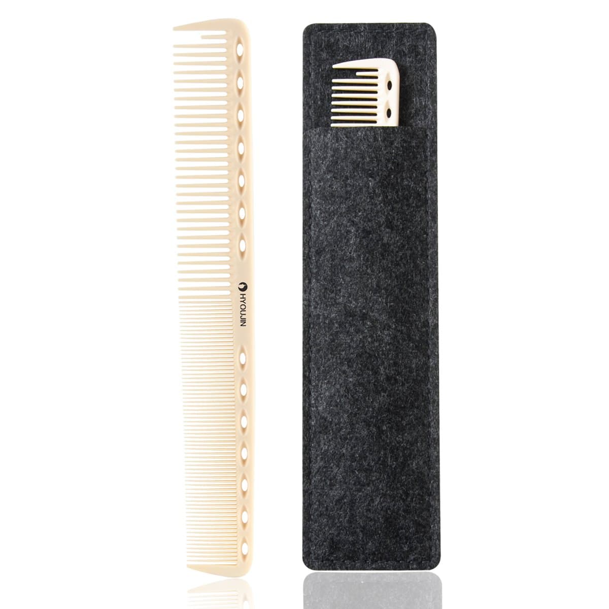 HYOUJIN605 Ivory white Fine Cutting Grip Comb,Sassoon Style Comb,Master Barber Comb with shallow,coarse and fine tooth-14 holes for meauring device-Barber Shop Use-Incredibly Lightweight