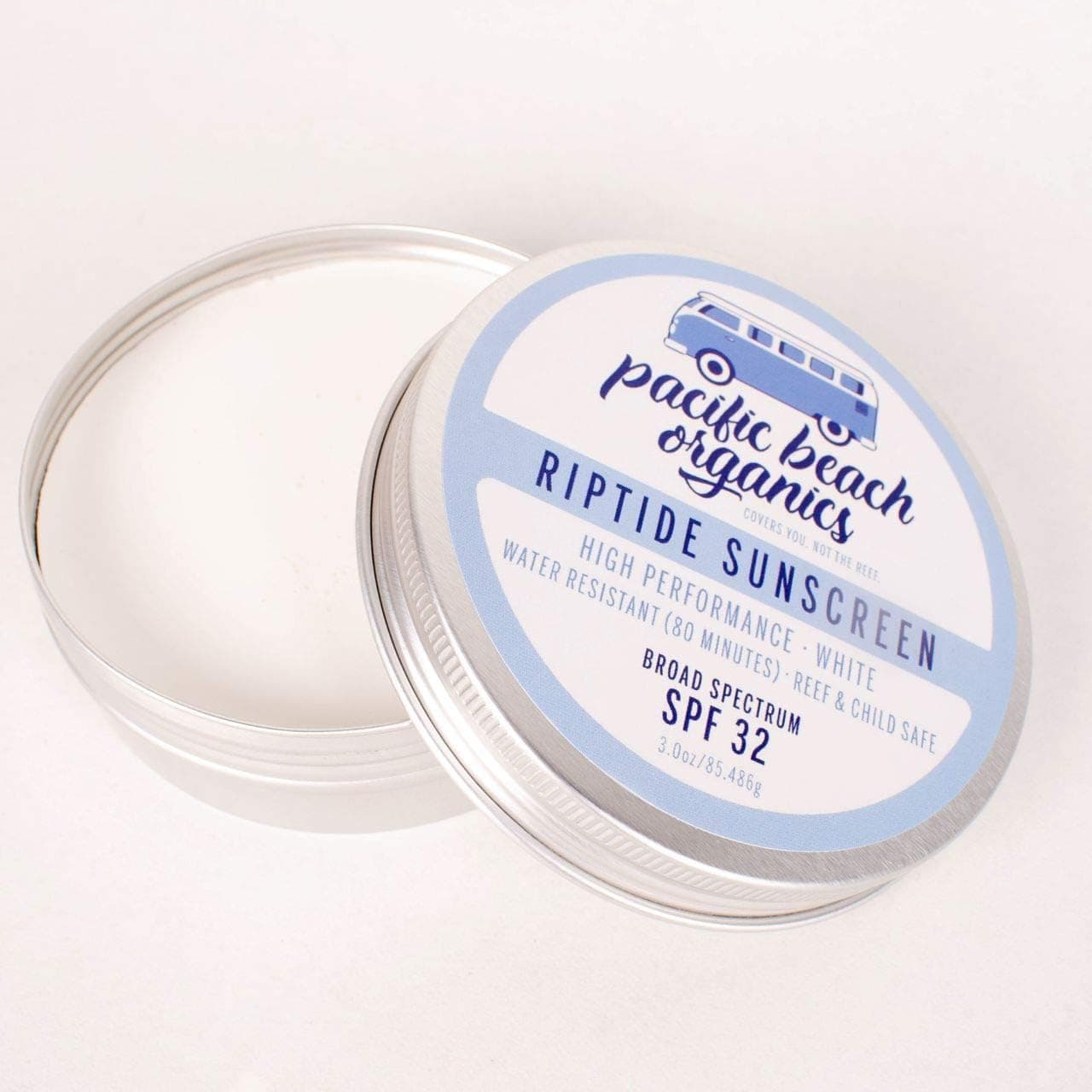Riptide Sunscreen White | SPF 32, Reef Safe, Very Water Resistant, Organic Ingredients, Non-Nano Zinc Oxide, All Ages, Face & Body, Plastic Free