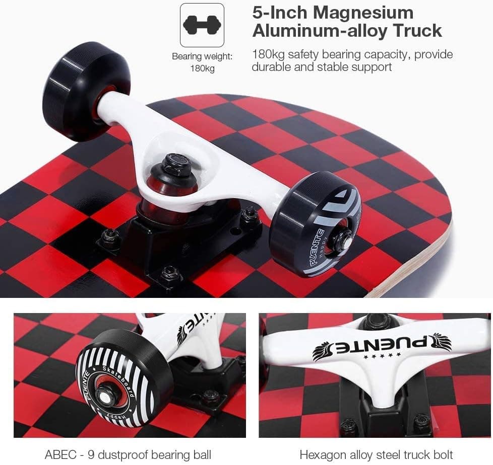 NACATIN Double Kick Deck Skateboard, 8-Layer Hard Maple Deck ABEC-9 Bearing PU Wheel for Adults,Youths,Beginners,400 lb,31x 8 lnches,602
