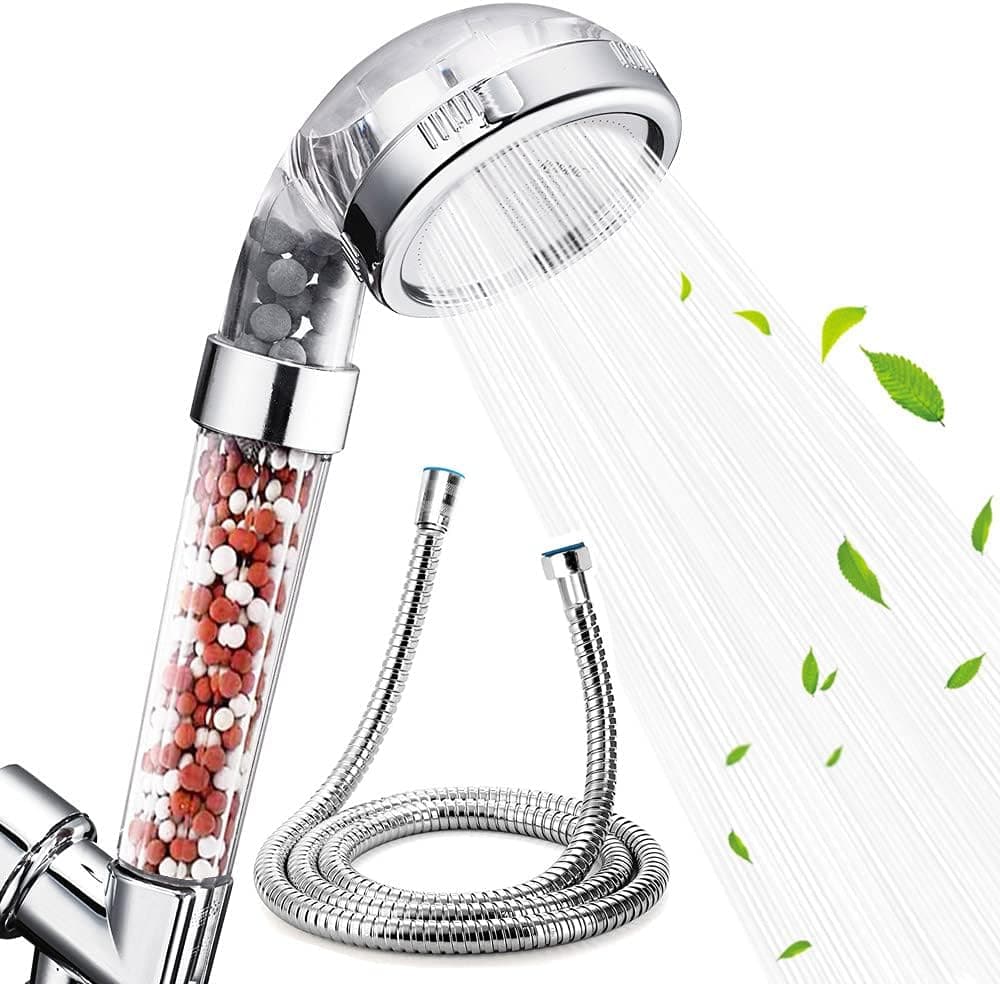 Nosame Shower Head, Filter Filtration High Pressure Water Saving 3 Mode Function Spray Handheld Showerheads for Dry Skin & Hair (White clear（shower head+1.5m extend hose）)