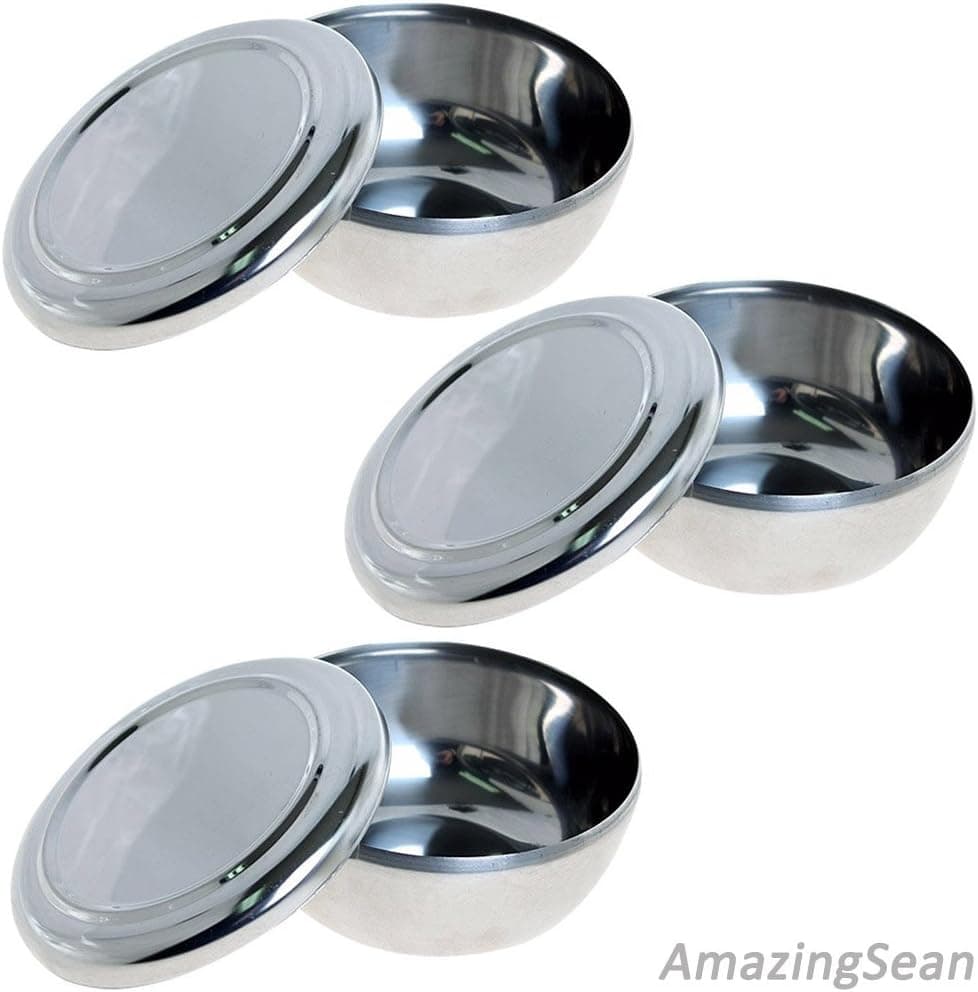 3 Sets Korean Stainless Steel Rice Bowl + Lid Hygienic Sanitary Dish Korea Warm Bowl Korean Rice Bowl, Korea traditional bowl