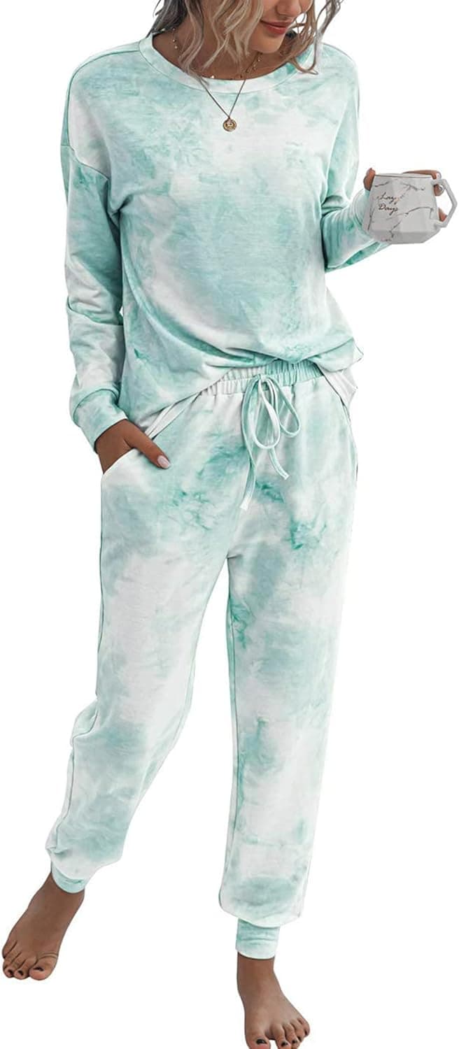 PRETTYGARDEN Women's Tie Dye Two Piece Pajamas Set Long Sleeve Sweatshirt with Long Pants