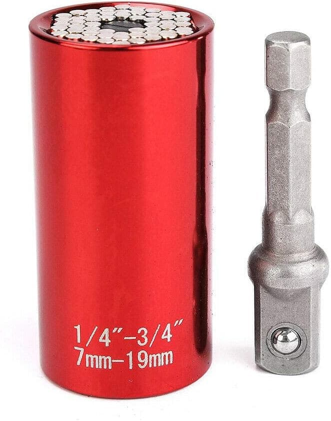 Universal Socket Wrench 7mm-19mm Universal Sockets Tools with Power Drill Adapter Tool Set Red