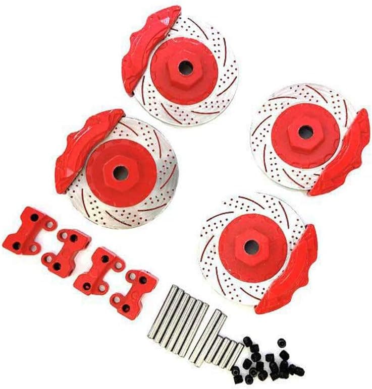 LAFEINA 4 PCS/Set Metal Front Rear Brake Discs Kit with Calipers for 1/10 Traxxas TRX4 TRX6 RC Crawler Car Upgrade Parts Accessories (Red)