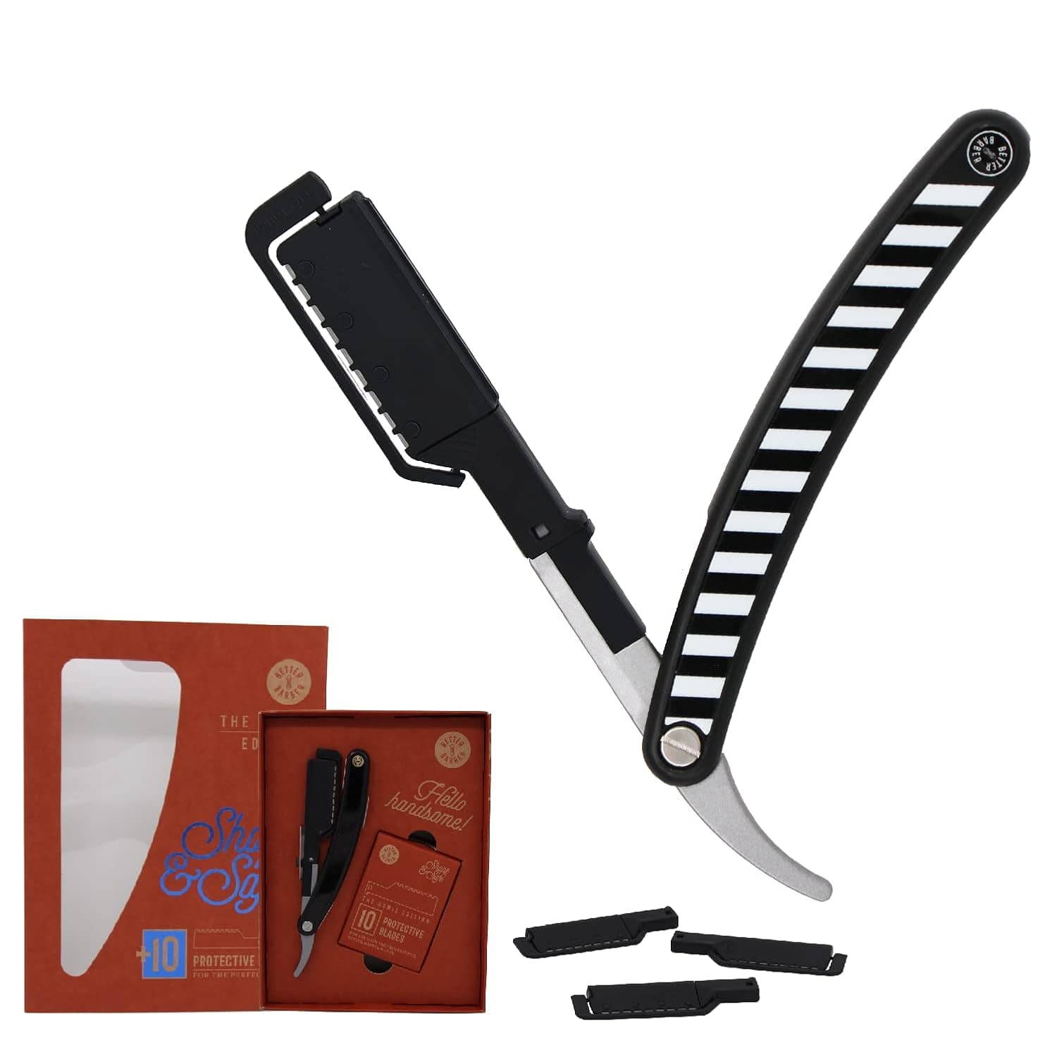 Homie Patented Straight Edge Razors for Men, Close Shaving Razor for Beard with 10+1 Disposable Blade Heads, Easy to Use and Replace Single Edge Razor Blades with Protective Layer & Safety Lock (Premium Straight Razor | Black Zebra with 10 Heads)