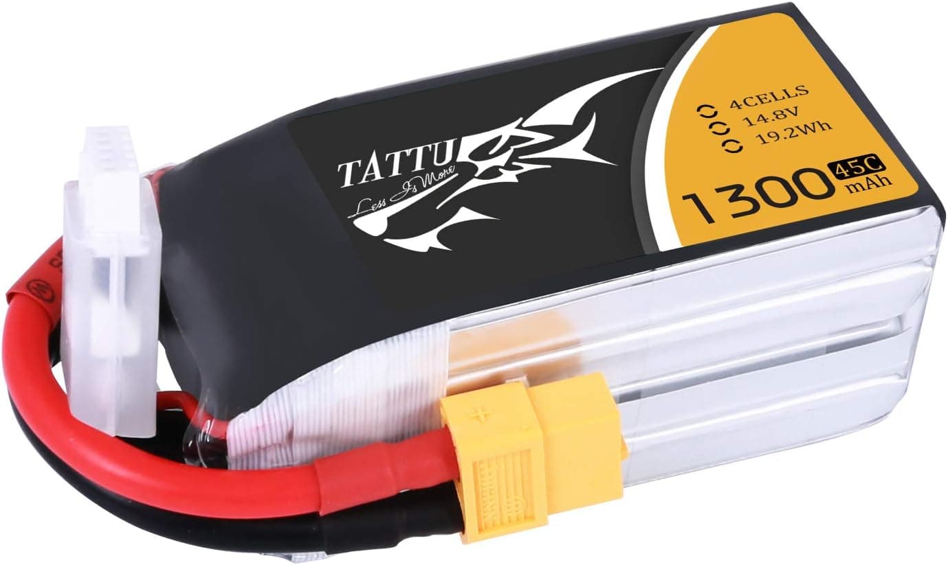 Tattu 14.8V 1300mAh LiPo Battery Pack 45C 4S with XT60 Plug for Nemesis 240 Mini Tweaker 180 Micro Quad LRC Freestyle V1 MXP180 Danaus Vortex FLIP 250S Mini FLIP RC Heli Airplane Drone FPV Quadcopter