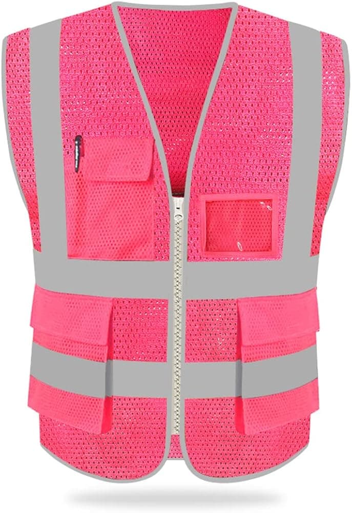 HYCOPROT High Visibility Mesh Safety Reflective Vest with Pockets and Zipper, Meets ANSI/ISEA Standards