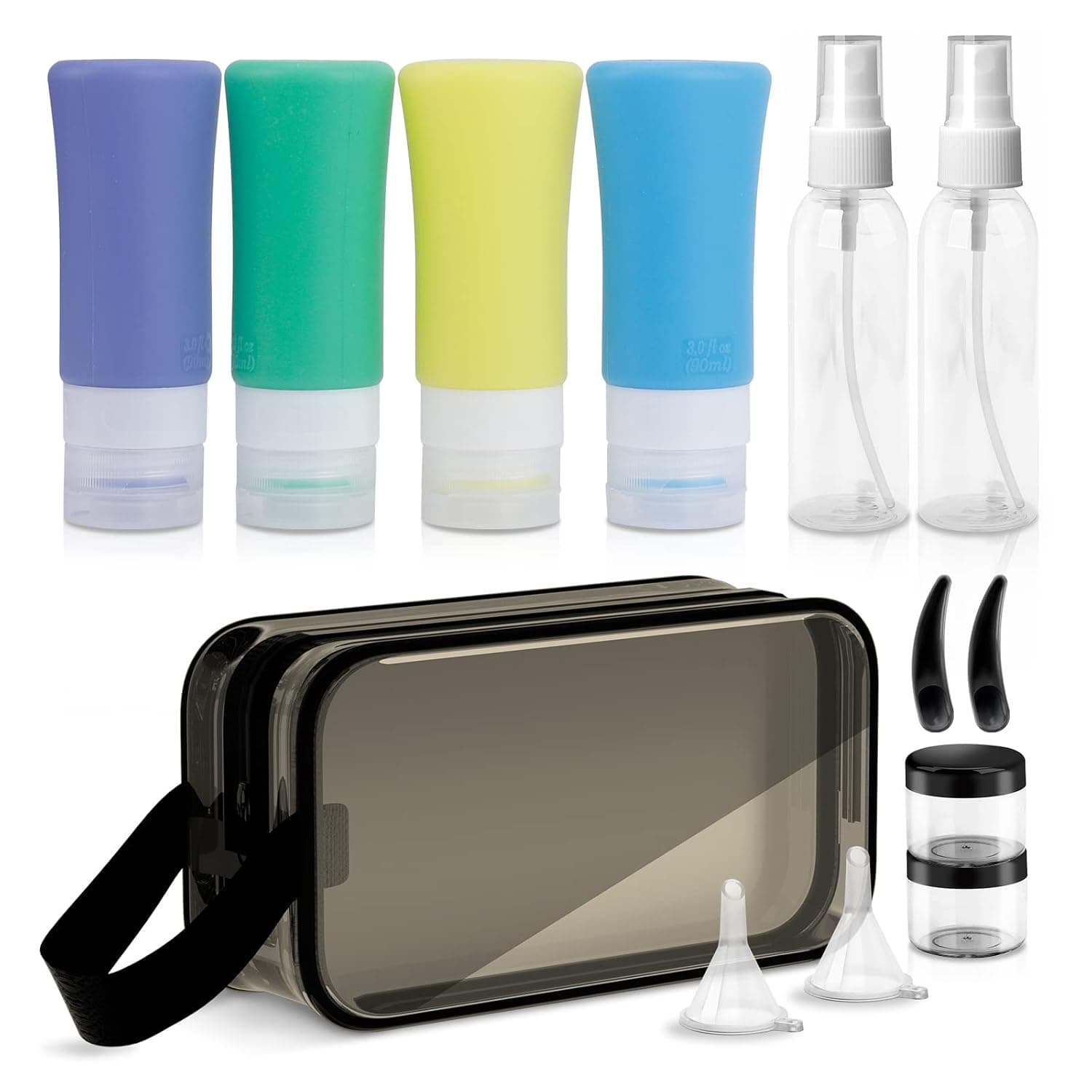 12 Pack Travel Bottles Set, UV Sun Protection Leak Proof Bag TSA Approved Toiletry Bag ,TSA Approved Travel Bottles for Toiletries, Travel Size Bottles Containers for Cometic Shampoo and Lotion Soap