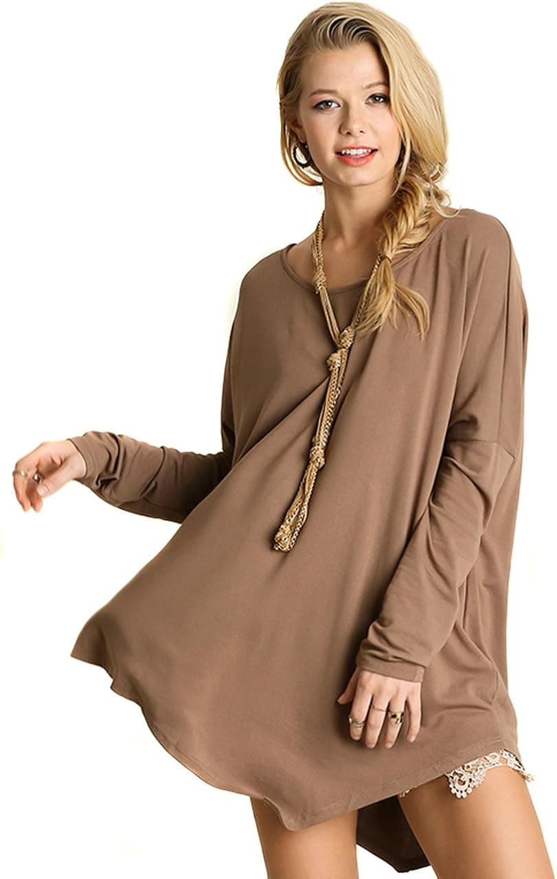 Umgee Women's Flowy Asymetrical Stretch Knit Chic Long Sleeve Top Blouse