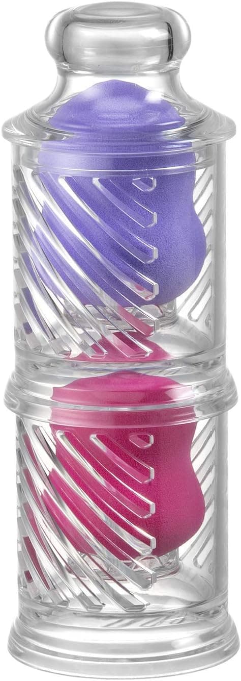 Amazing Abby EggStack - Acrylic Makeup Sponge Holder for Beauty Blender Holder, Perfect Drying and Display (Set Includes 2 Stackable Holders & 1 Dust-Proof Cover)