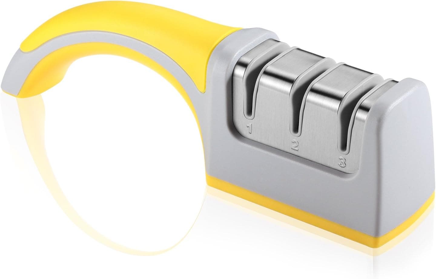 Koolife Knife Sharpener with 3 Stage Sharpening System for Steel,Ceramic and Pocket knives,Yellow