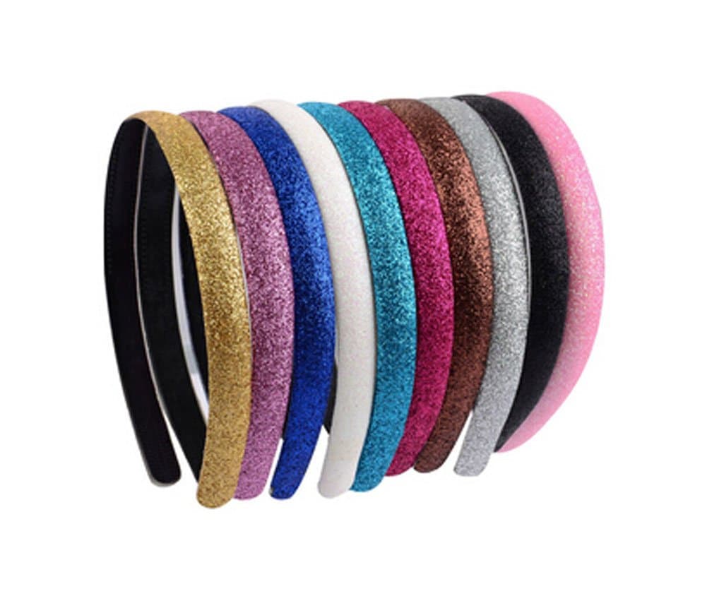 Suoirblss 10 Pcs Glitter Plastic Headbands Hair Band Head Band Hair Hoop Headwear Accessory (Color random)