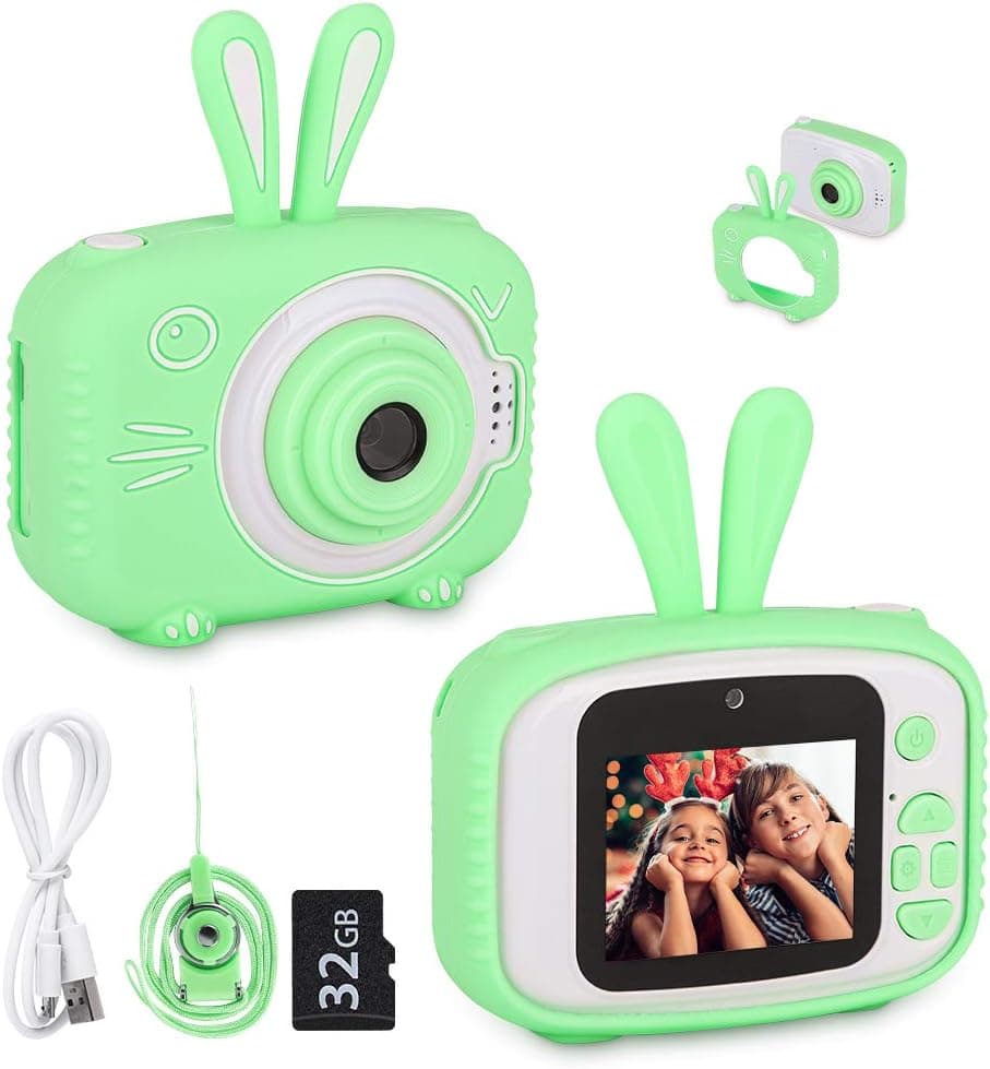 WUBUMIM Kids Selfie Camera,Christmas Birthday Gifts for Girls Boys Age 3-12, Upgrade 20MP Children Digital Cameras Toddler, Portable Toy for 3 4 5 6 7 8 9 Year Old Girls with 32GB SD Card (Green)