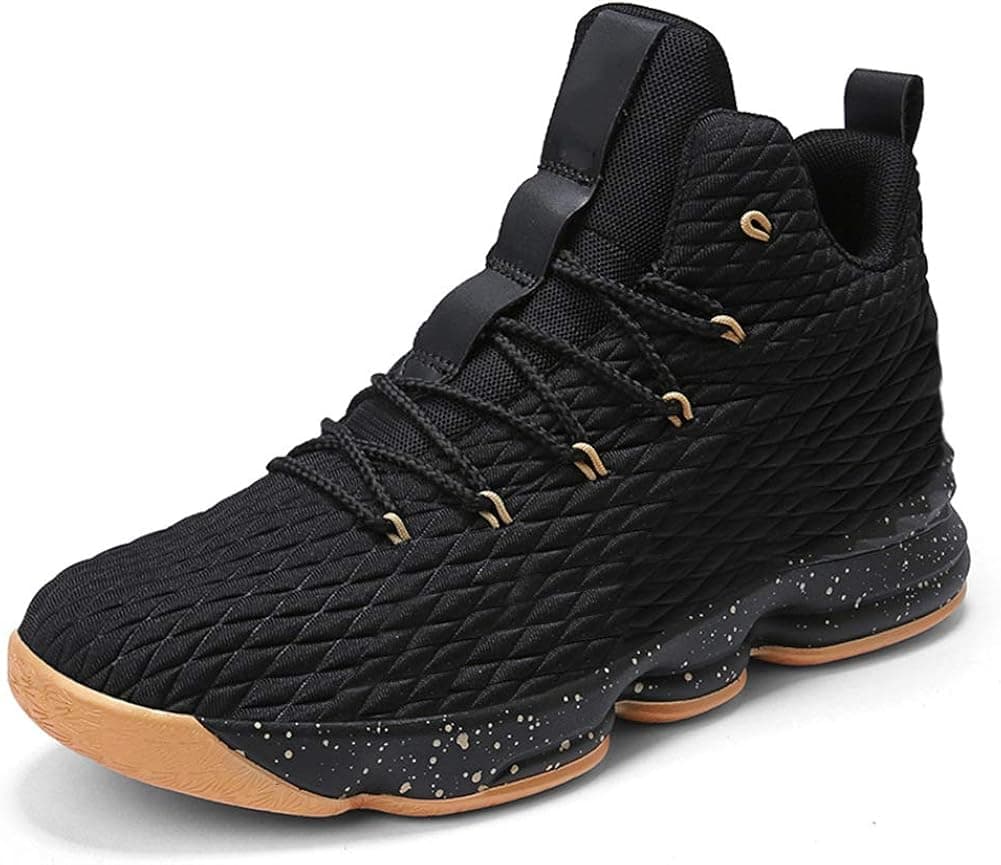ESXGED Womens Fashion Comfy Lightweight Basketball Shoes Mens Sports Running Walking Youth Sneakers Size 10.5 Black-Gold