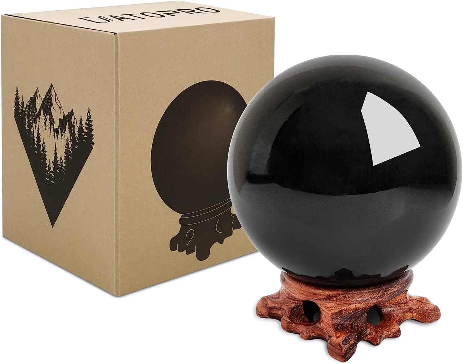EFATOPRO Obsidian Healing Crystal Ball 100mm (3.9 in),Divination Black Crystal Ball,Fengshui Ball, Scrying Meditation, Crystal Healing, Divination Sphere, Home Decoration, 100% Natural and Genuine