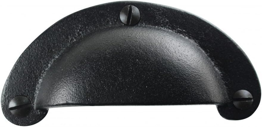 Renovators Supply Manufacturing Black Cabinet Cup Bin Pull 3.65" W x 1.7" H Antique Wrought Iron Kitchen Drawer or Dresser Handles with Rust Resistant Cup Bin Pulls with Mounting Hardware