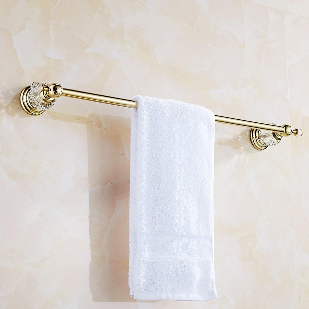 AUSWIND Brass Clear Crystal Glass Wall Mounted Towel Rack Gold Bathroom Single Towel Bar Customized Size (19.6 inch)