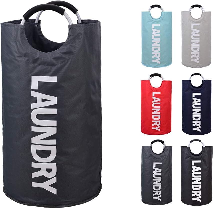 EASYCEL Laundry Basket, 82L Large Collapsible Fabric Waterproof Laundry Hamper Bag, Foldable Clothes Storage Washing Bag, Folding Washing Bin(Dark Grey)