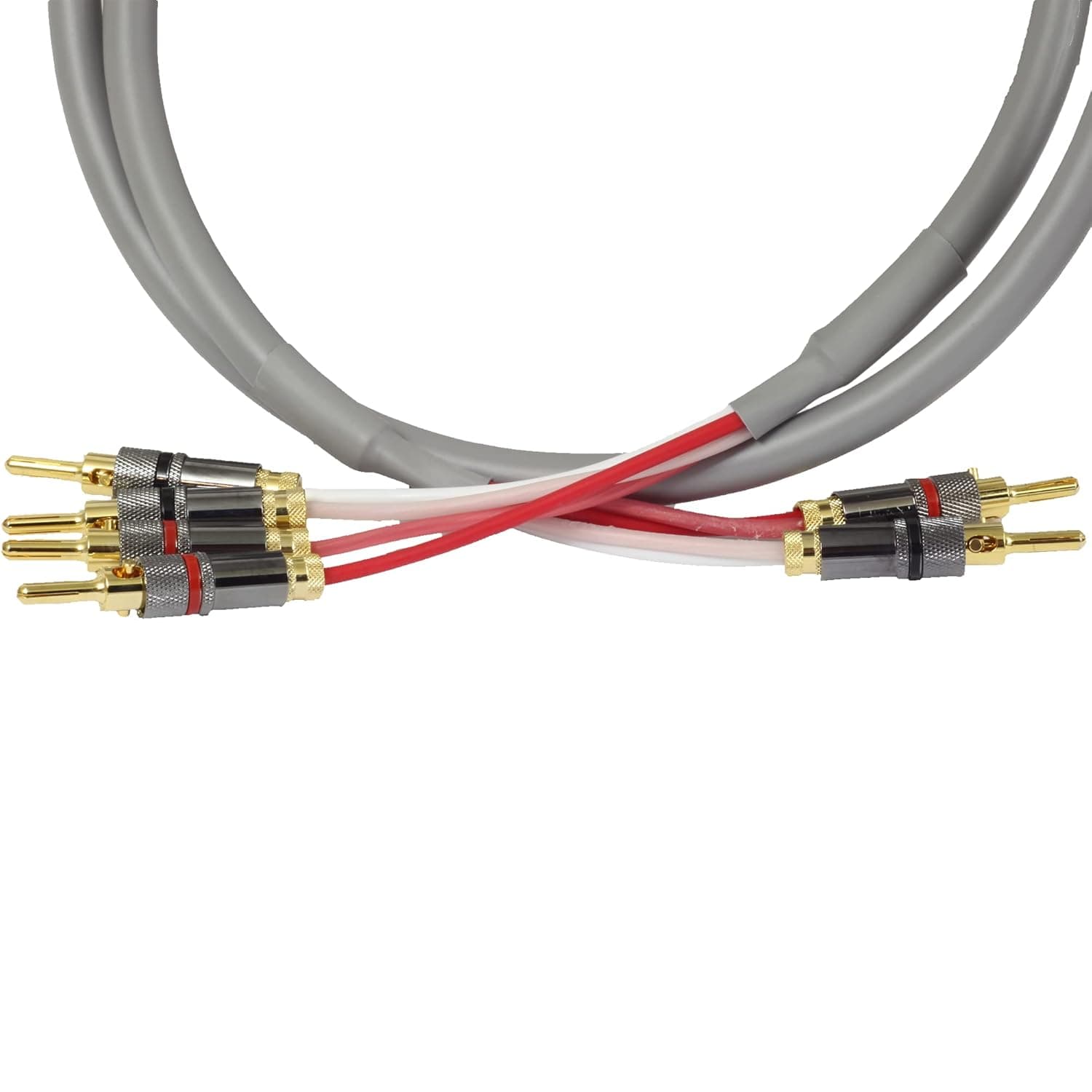 Blue Jeans Cable Canare 4S11 Speaker Cable, with Ultrasonically-Welded Bi-Wire Terminations (One Cable - for one Speaker); Assembled in The USA (20 Foot, Two Bananas to Four Bananas, Grey)