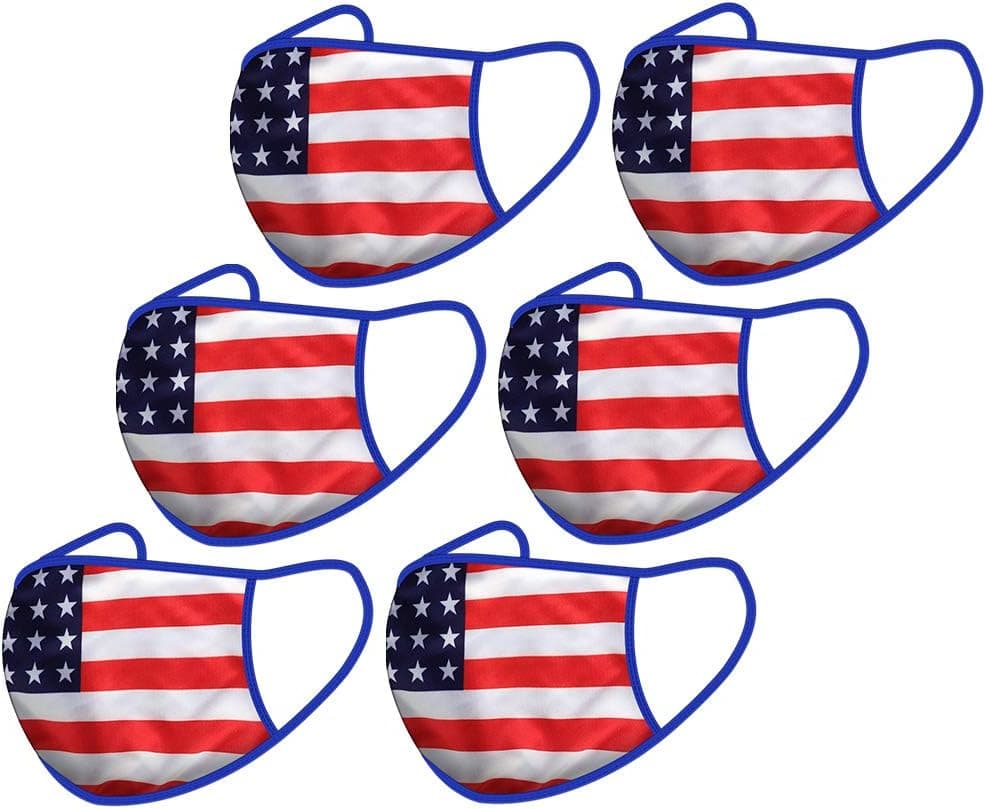 6 Pack Fashion American Flag Pattern Protective Unisex Black Dust Cotton, Anti Air Dust Protect Cover, Washable, Reusable100% Cotton Fabric Use for Women Man