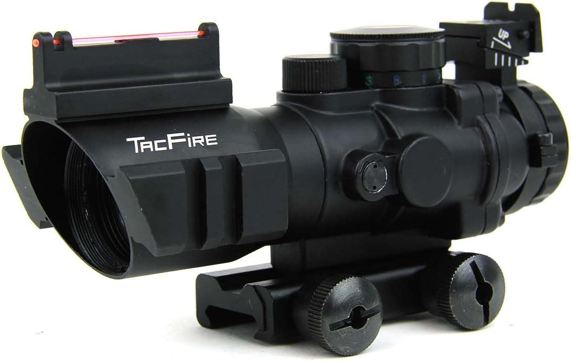 TacFire 4x32mm Tactical Compact Fiber Optic Rifle Scope Green/Red/Blue Illuminated Etched Glass, Rapid Ranging Reticle