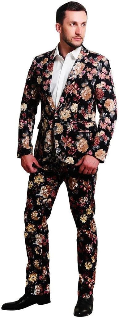 MOGU Mens 2 Piece Suit Allover Floral Printed Cotton Blazer Tuxedo for Prom Wedding Party
